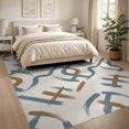 thumbnail image 3 of ODIKA 8'x10' Washable Area Rug Non-Slip Chair-Friendly Mat Tan Abstract Navy Neutral Motif Geometric Interlocking Brushstroke for Dining Room, Large Office, Lounge, 3 of 7