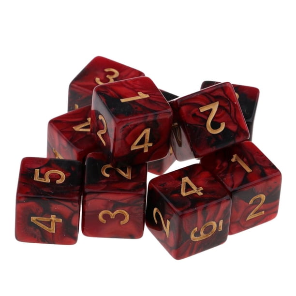 16mm Standard 10Pcs Black&Red Marbling Six Sided Square Number Dice Toys D6 for Game Supplies Rojo + negro