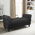 thumbnail image 3 of Fionafurn Contemporary Rolled Arm Velvet Storage Ottoman Bench with 2 Footstools, End of Bed Bench, Black, 3 of 8