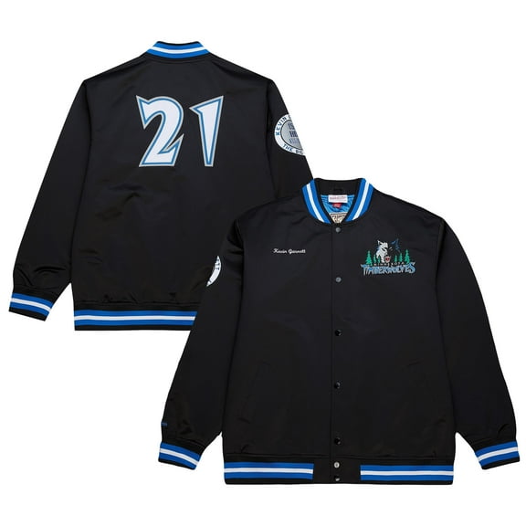 Men's-Mitchell & Ness Kevin Garnett Black Minnesota Timberwolves NBA Legends Full-Snap Satin Jacket