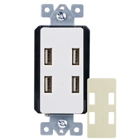 GE UltraPro 4-Port USB In-Wall Receptacle, Changeable Faceplate, 40542