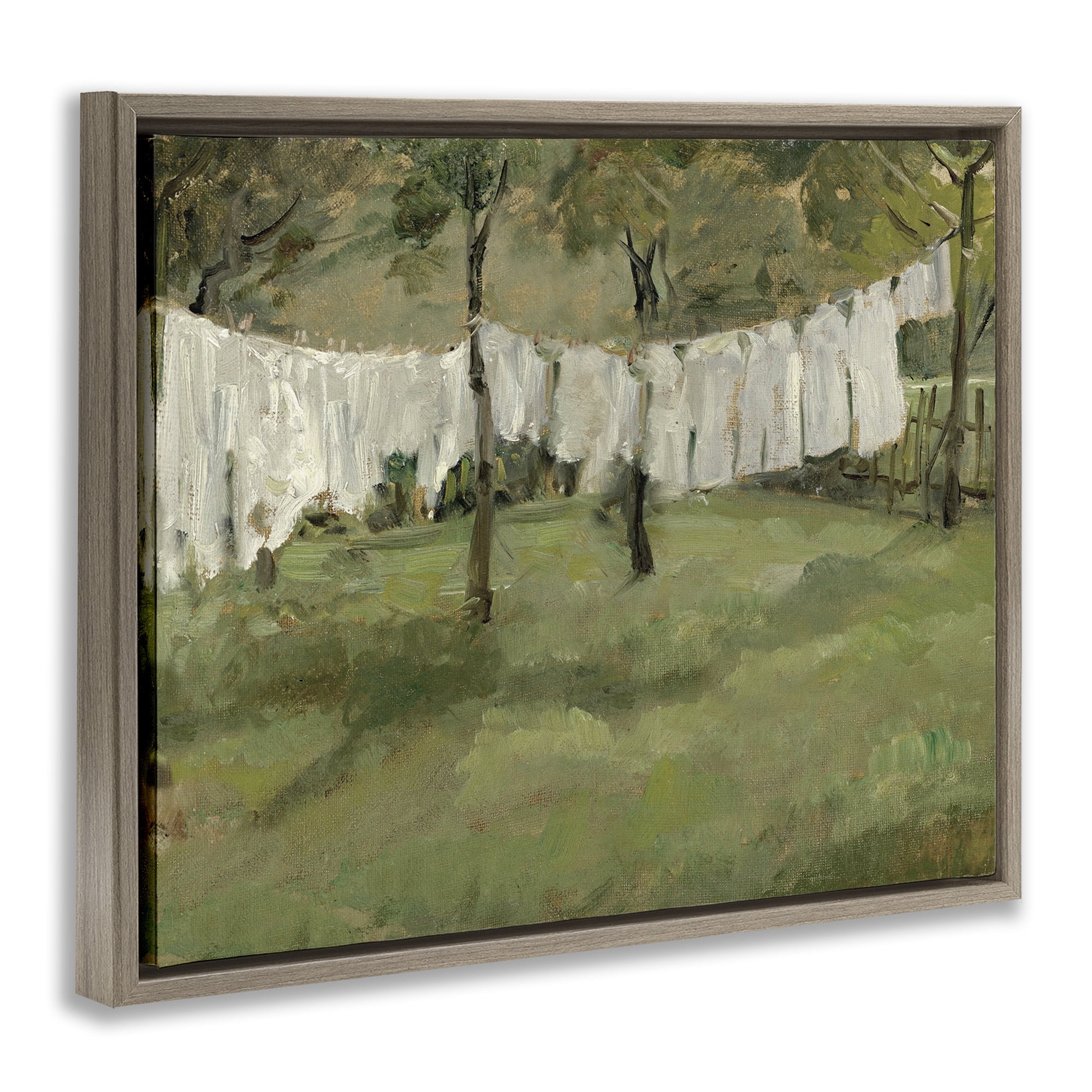 Stupell Industries Abstract Country Clothesline Scene Landscape Painting Brown Floater Framed Canvas Art Print Wall Art, 21 x 17