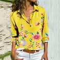 thumbnail image 2 of Honeeladyy Clearance under 5$ Button Down Shirts Deep V Neck Long Roll up Sleeve Blouses Collar Casual Flower Print Top Blouse for Women Summer Fit, 2 of 5