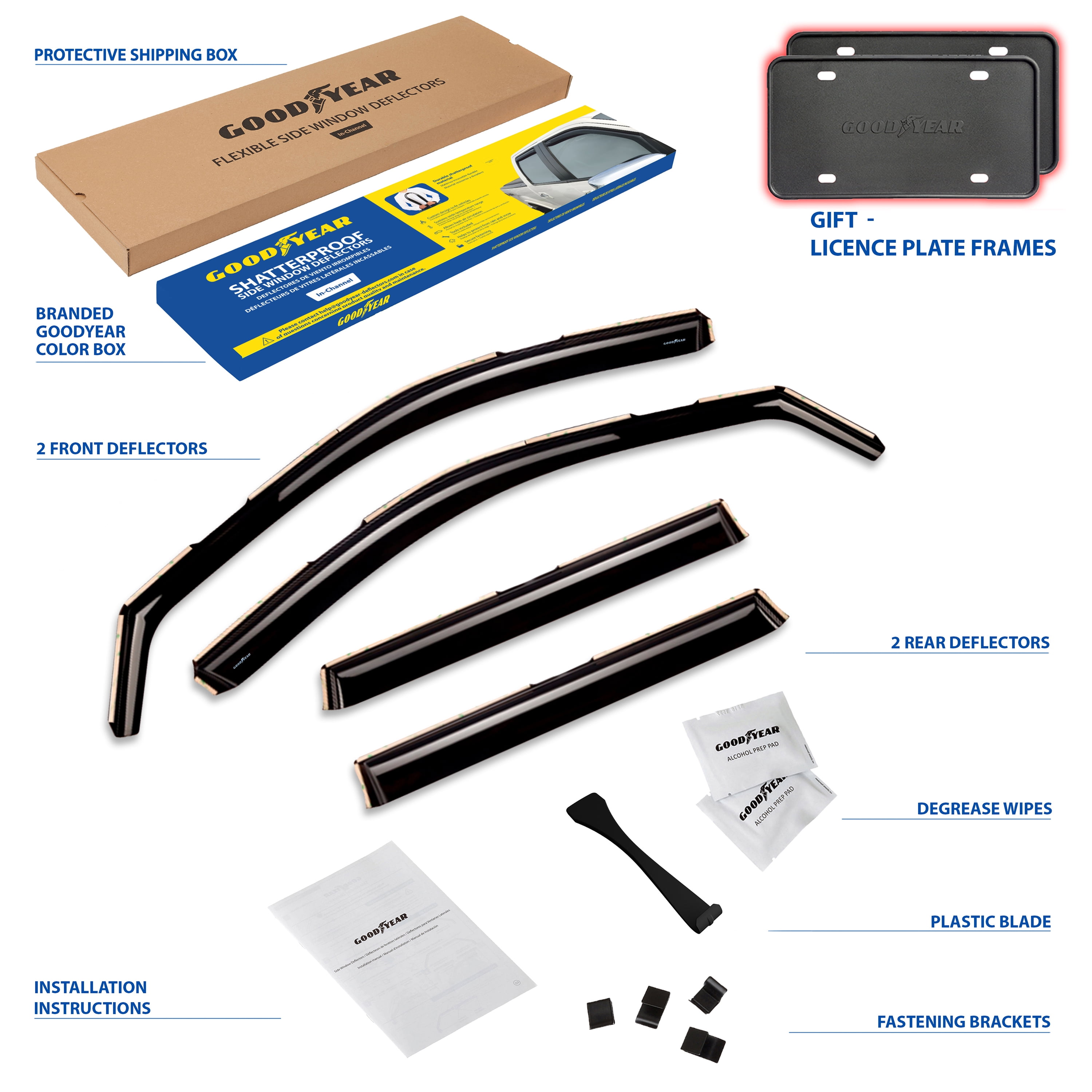 Goodyear Shatterproof In-Channel Window Deflectors for Jeep Grand Cherokee 2011-2021, Rain Guards, Window Visors for Cars, Vent Deflector, Car Accessories, 4 pcs - GY003442LP