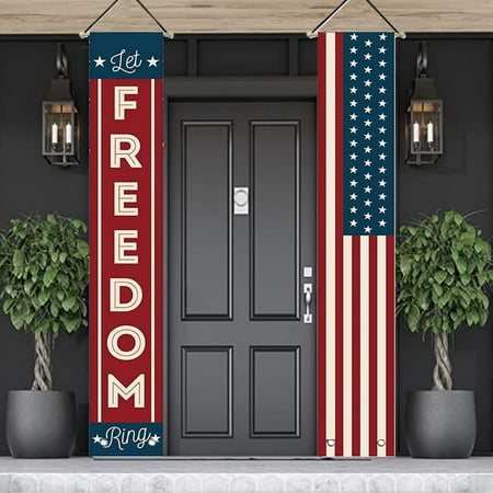 Hanging American Flag Let FREEDOM Ring Banners, Patriotic Decorations for 4th of July Decor Fourth of July Party Supplies Indoor Outdoor-Red White Blue Decor (red blue white)