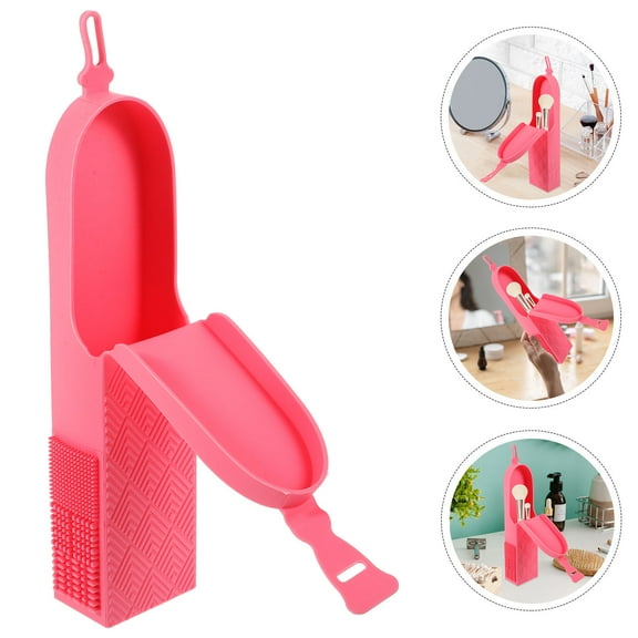ETHZZLE 1Pcs Pink Silicone Makeup Brush Case for Women Portable and Durable Travel Organizer 11.8x2.6x1.6in