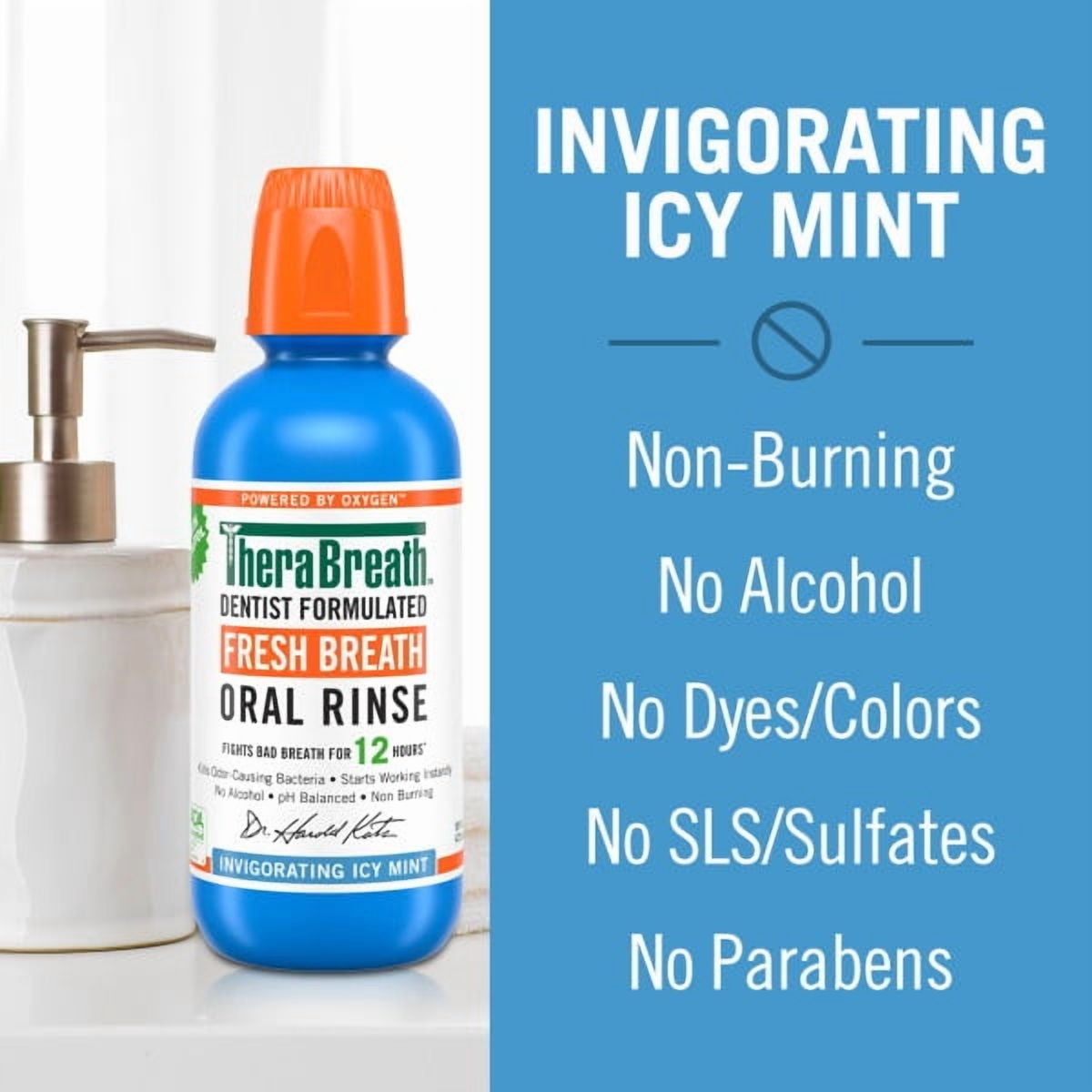TheraBreath Fresh Breath Oral Rinse Invigorating Icy Mint Alcohol Free 33.8 fl oz (Pack of 3)