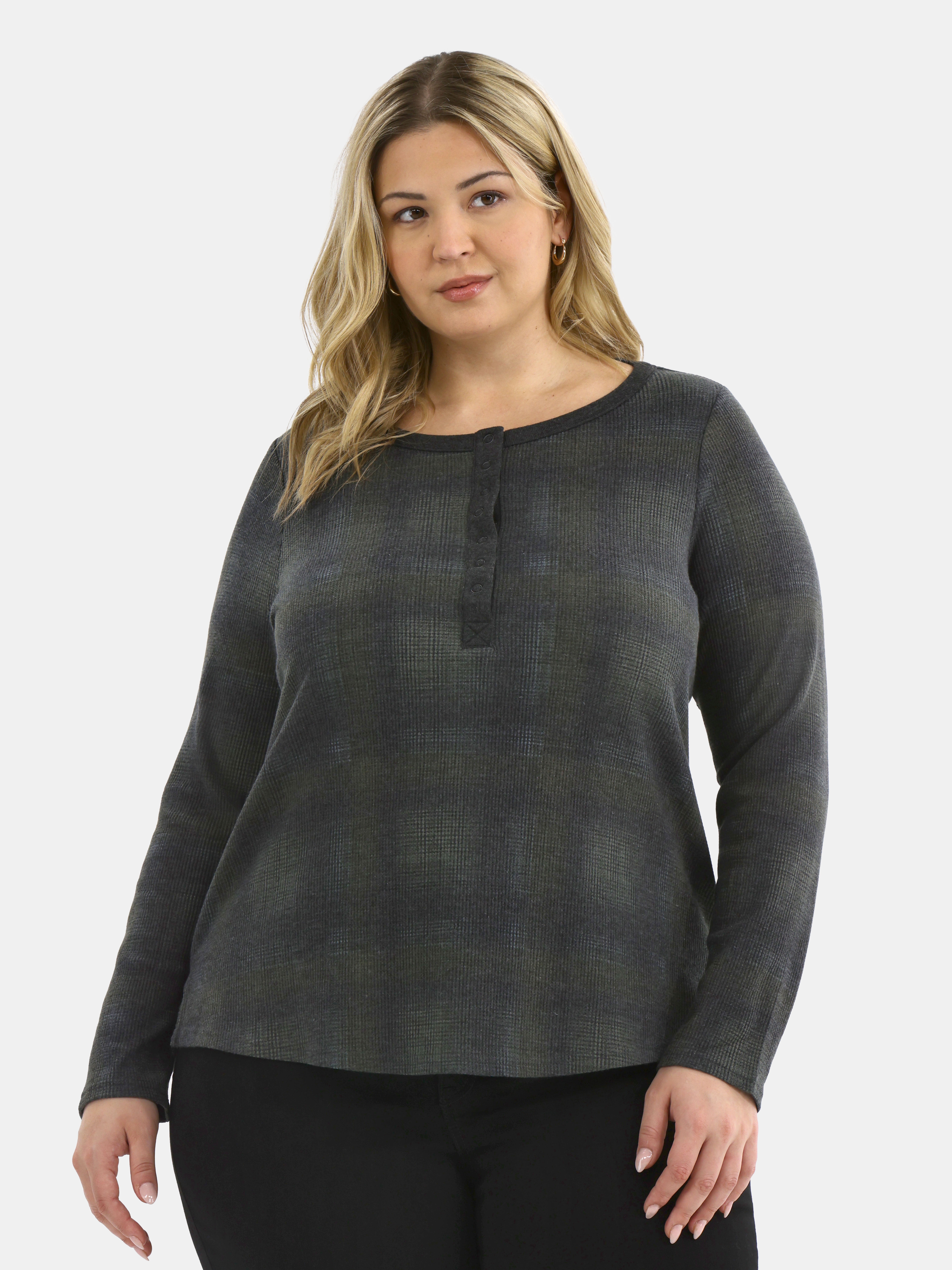 Women's Plus Waffle Henley 2 Pack, Sizes 0X-5X - image 2