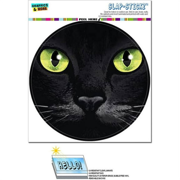 Black Cat Green Eyes Circle Automotive Car Window Locker Bumper Sticker