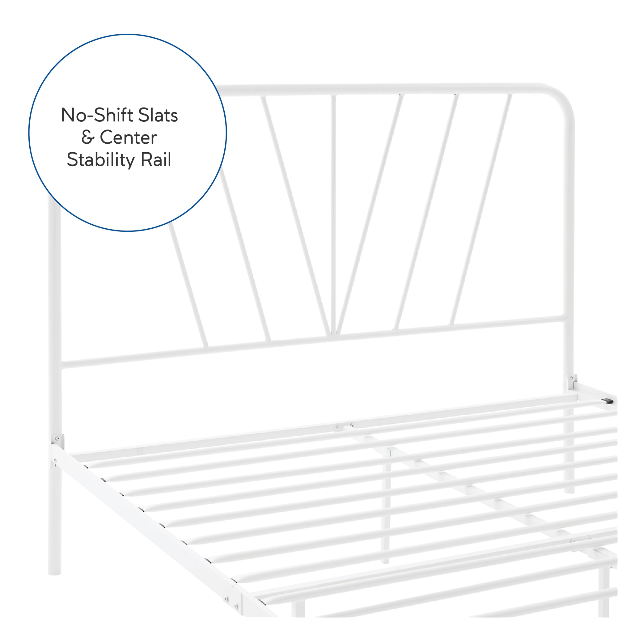 Modern Essentials Valermo Metal Bed Frame with Headboard, Full. White