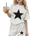 thumbnail image 2 of ITSAME Girls Outfits 2-Piece, Star Print Crewneck T-Shirts and Shorts Summer Loose Casual Clothes Set White Size 3-4, 2 of 8