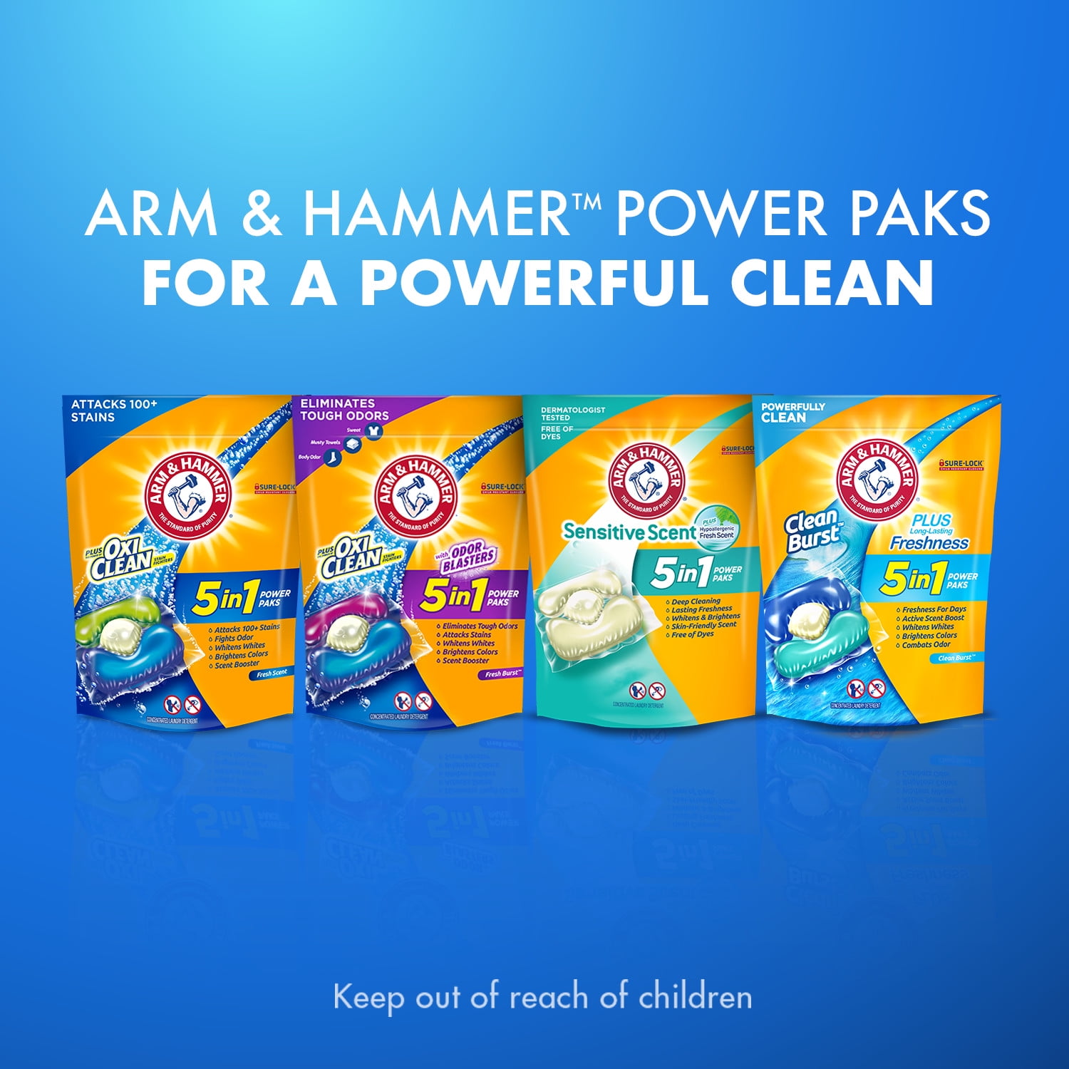 アームアンドハンマー 肌に優しい 5 IN 1 パワーパック 42個×6袋 Arm & Hammer Plus OxiClean 5-in-1 Laundry Detergent Power