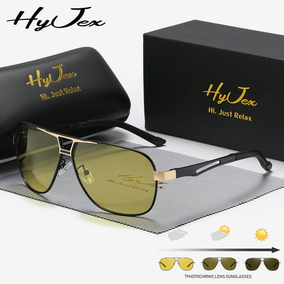 HyJex Unisex Same Square Metal Polarized Color-changing Sunglasses Driving Outdoor Travel Sunglasses UV400