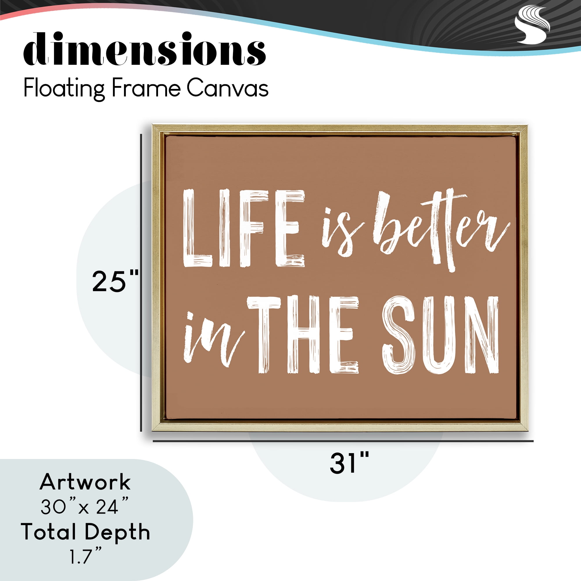 Life Better In Sun Brown Gold Framed Floater Canvas Wall Art, design by Lettered and Lined