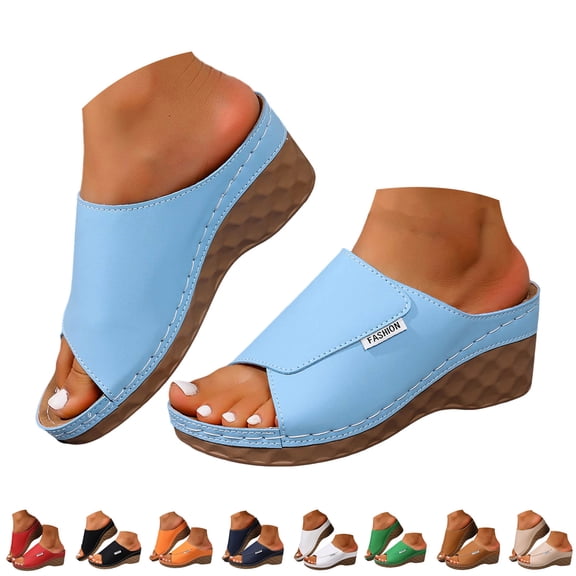 Dakaela Orthopedic Wedge Sandals for Women 2026 Comfortable Platform Walking Sandal Slip on Walking Sandal Open Toe Wide Width Casual Summer Shoes Slippers Size 6-10 Beige