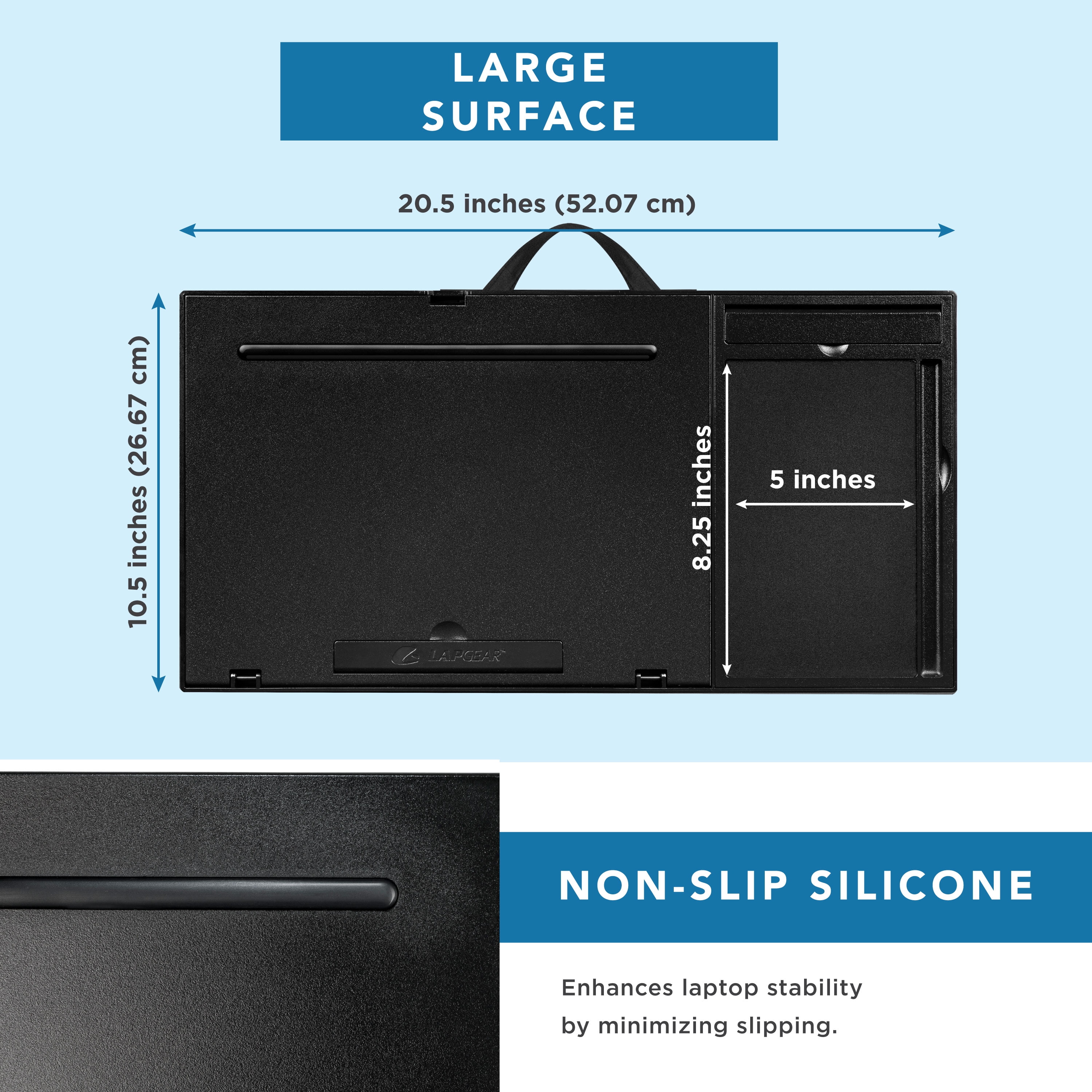 LapGear Ergo Pro Lap Desk with Mouse Pad and Ventilation, Fits up to 15.6-in Laptop, Black