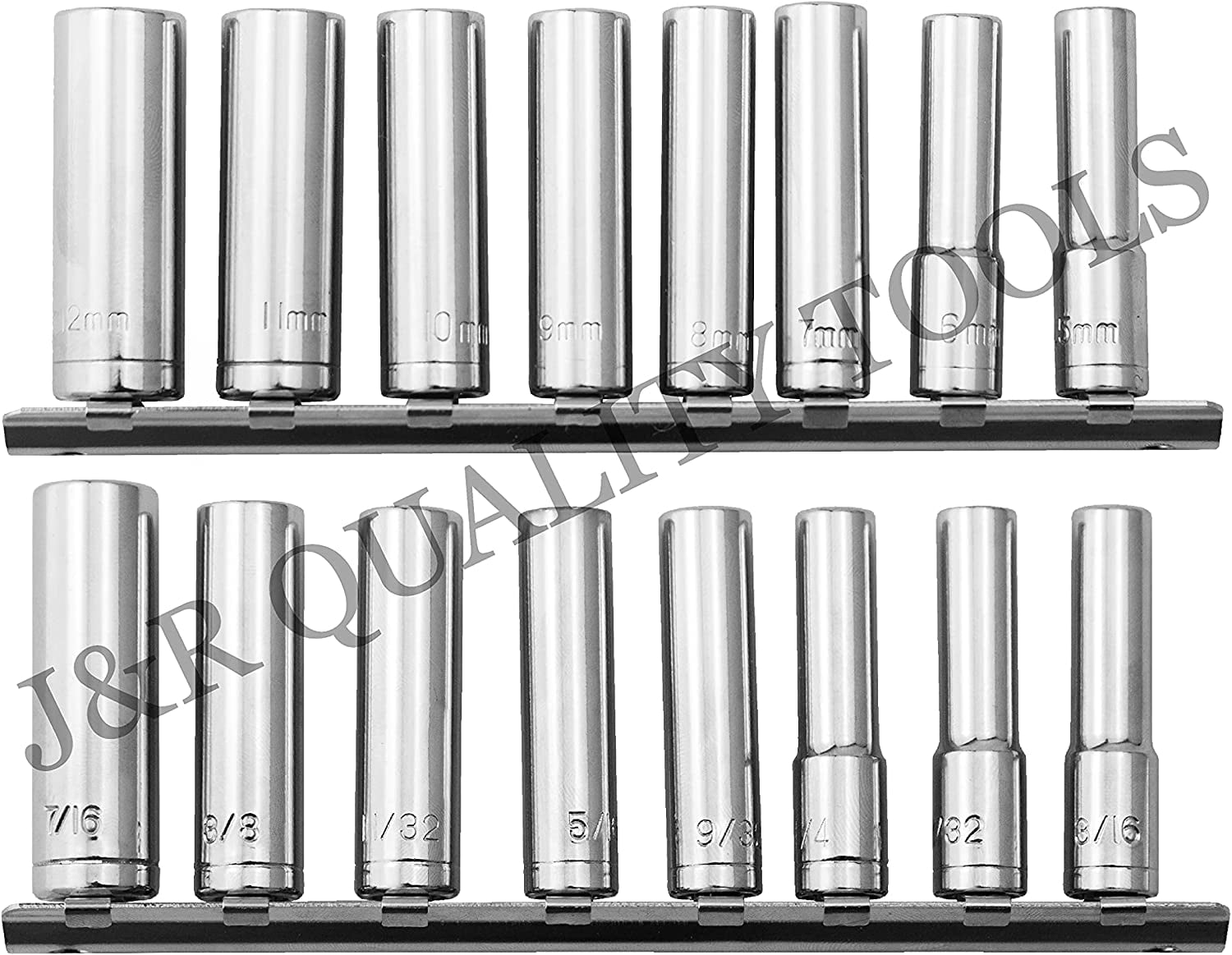 18PC 1/4" Dr Drive SAE Standard & MM Metric Deep Deepwell Hand Socket Set (6-Point)