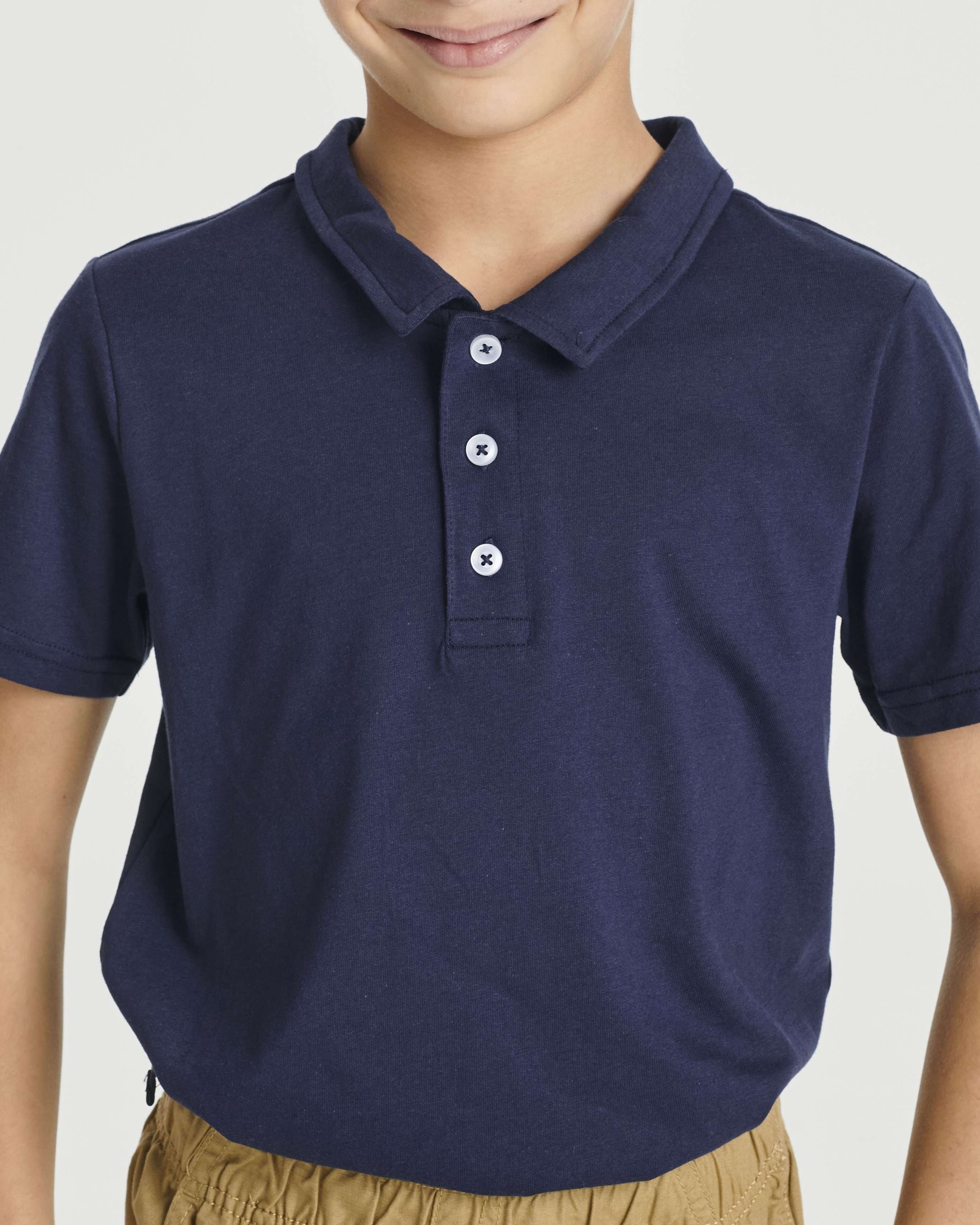 Real Essentials 3 Pack: Boys' Short Sleeve Jersey Cotton Polo Shirt - Uniform Performance (Ages 4-18)