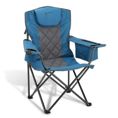 ARROWHEAD OUTDOOR Portable Folding Camping Quad Chair w/ 6-Can Cooler Cup & Wine Glass Holders Heavy-Duty Carrying Bag Padded Armrests Headrest Supports up to 450lbs USA-Based Support (Blue)