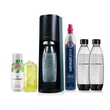 SodaStream Terra (Black) Sparkling Water Maker Bundle, with CO2, DWS Bottles, and Diet MTN Dew Flavor Mix