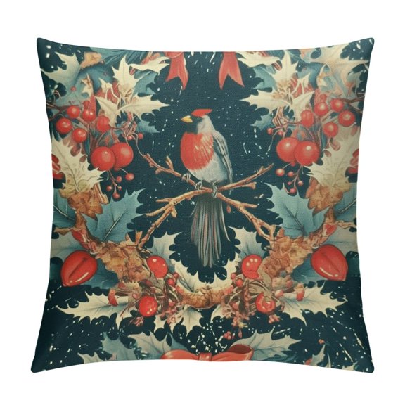 Patifu Christmas Pillow Covers  Cardinal Red Birds Berry Leaves Decorative Pillow Cases  Xmas Holiday Throw Pillows Home Decor for Sofa Couch Cushion Outdoor 12x12in