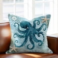 thumbnail image 2 of Turquoise Octopus Throw Pillow Cover Ocean Marine Life Nautical Sea Theme Cotton Linen Cushion Cover Throw Pillow Case with Invisible Zipper for Couch Sofa Bed Chair Car 16x16 Inch, 2 of 14