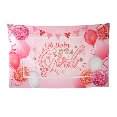 Image of Baby Shower Backdrop 5.9ft Long 3.6ft Wide Pink Flower Baby Photography Background Newborn Kids Party Decorations Supplies Photo Studio Booth Props