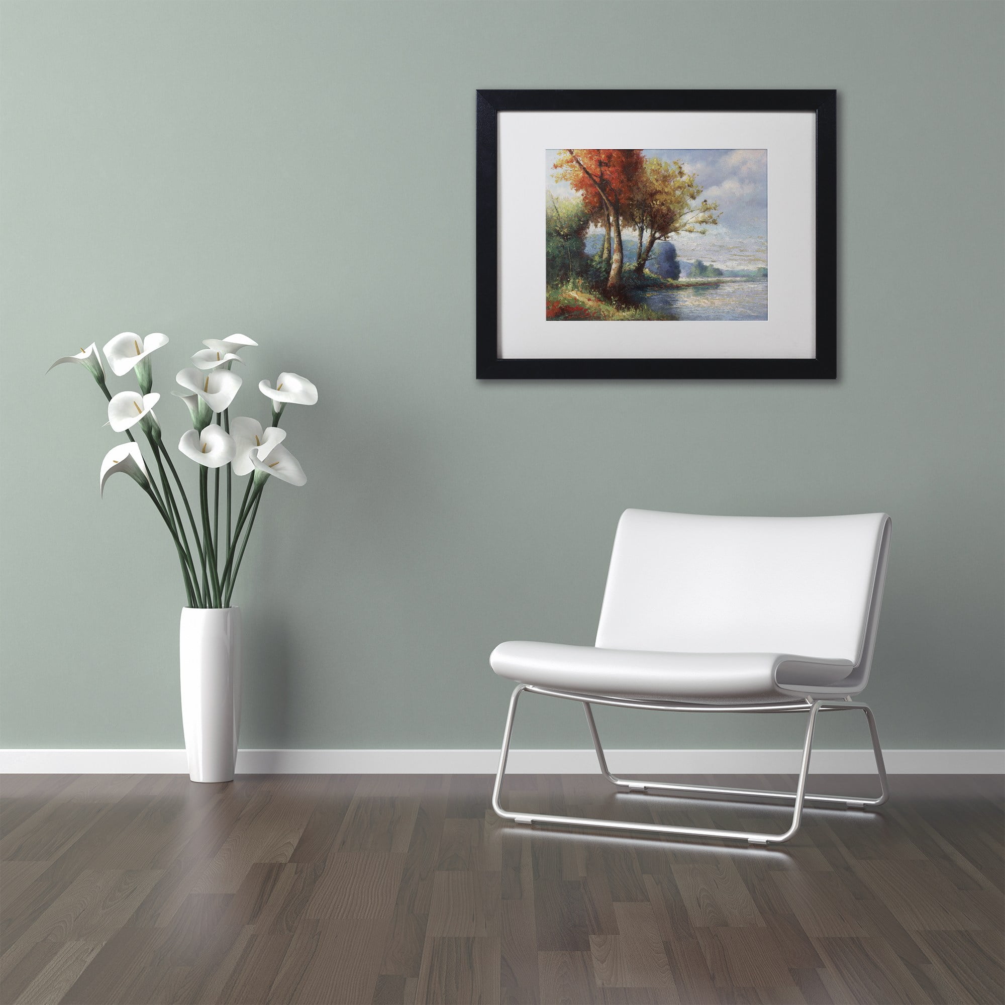 Trademark Fine Art "Corot Tribute" Canvas Art by Daniel Moises, White Matte, Black Frame