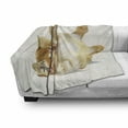 thumbnail image 3 of Animal Soft Flannel Fleece Throw Blanket, Cat Playing with Feather in Watercolors Hand Drawn Illustration Art, Cozy Plush for Indoor and Outdoor Use, 50" x 70", Apricot Cream White, by Ambesonne, 3 of 6