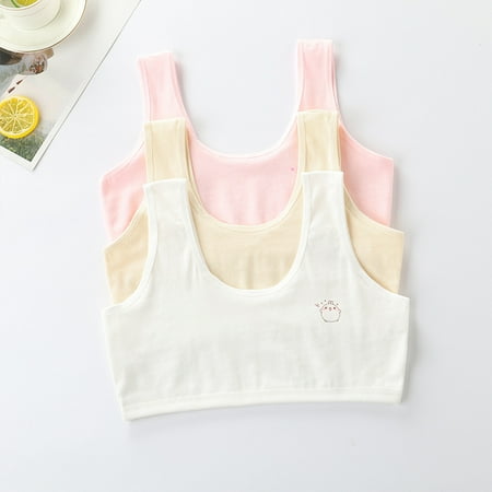 3 Pack Tween Girls Training Bra Cotton T-Shirt Bra Comfort No-Padded Wireless Comfort Sleeping Bralette  Multi-Pack  M