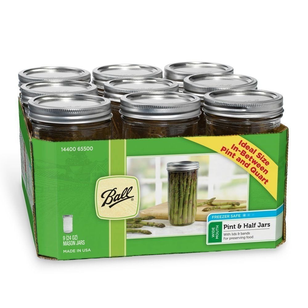 Ball Wide Mouth 11/2 Pint, 24 oz. Glass Mason Jars with lids and bands