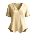 thumbnail image 4 of Craaazy Shirts for Women Three Quarter Sleeve Relaxed Fit Solid Color V Neck Cotton Linen Tees for Casual Summer Vacation, 4 of 6