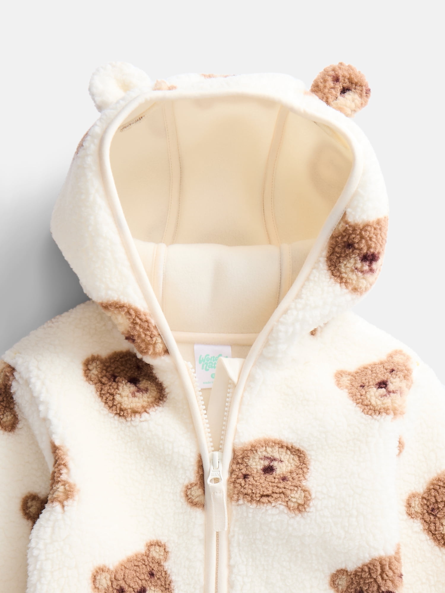 Wonder Nation Baby and Toddler Teddy Fleece Jacket with Hood, Sizes 12M-5T