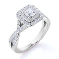 thumbnail image 1 of Elegante Anillo de Compromiso de Oro Blanco de 10 K con Banda Retorcida, Doble Halo y Diamante de Talla Cuadrada de 0,50 Quilates, 1 of 6