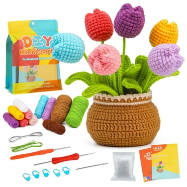 KAGAYD Beginners Crochet Kit Cute Flower Crochet Kit For Beginers And Experts Crochet Knitting Kit With Step By Step Instructions Video(Colorful Tulips)