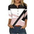 thumbnail image 2 of Womens Tops Plus Size Button 3/4 Sleeve Printed Loose Blouses Pink XL, 2 of 3