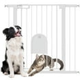 thumbnail image 1 of PawHut 30"-41" Extra Wide Pet Gate Barrier with Small Door, 35"H, White, 1 of 10