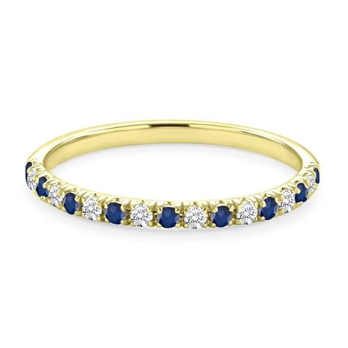 beryl_creation 1.15 Ct Round Cut Blue Sapphire & White Diamond Wedding Engagement Half Band Ring 14K Yellow Gold Plated 925 Sterling Silver For Women's -5.5