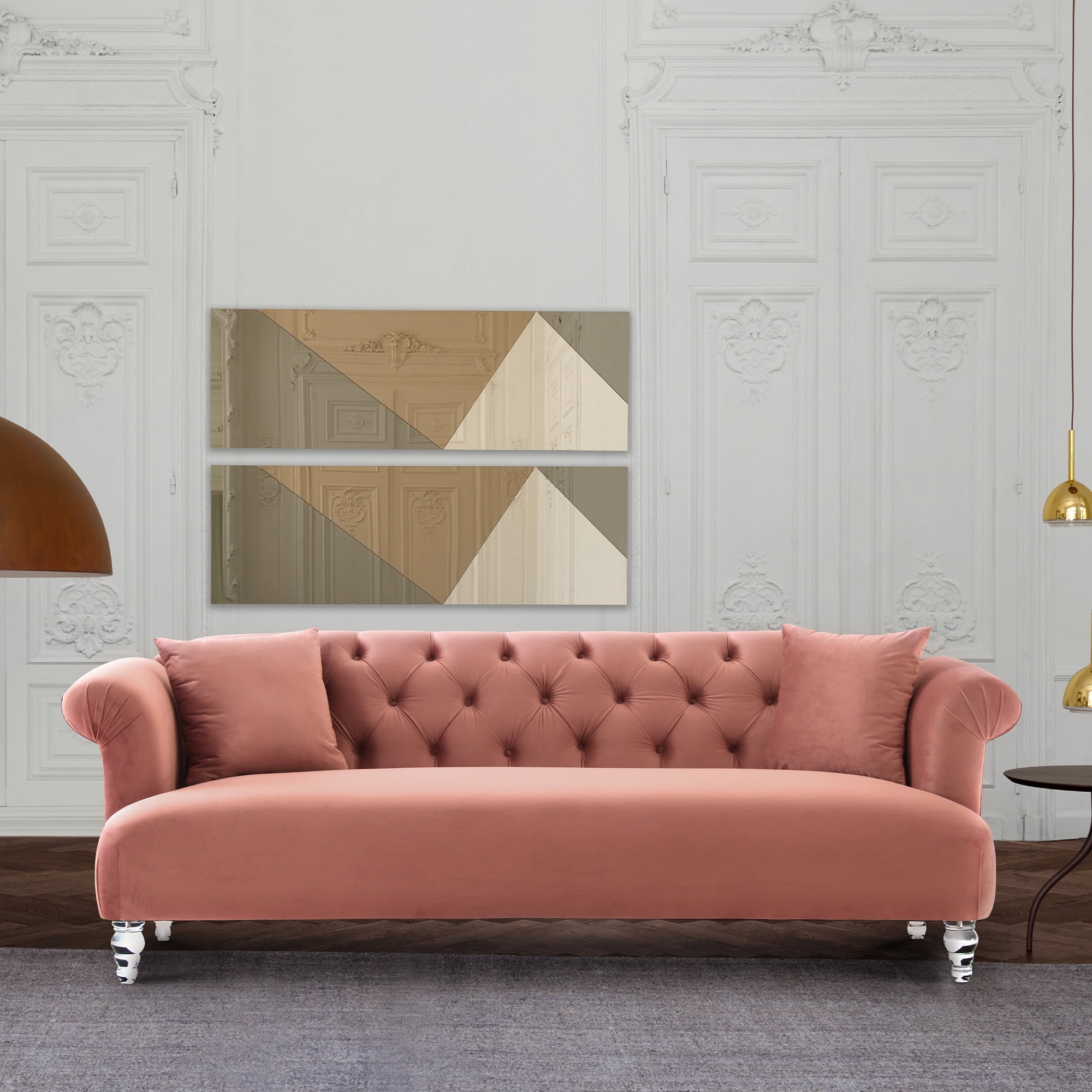 Elegance Contemporary Sofa in Blush Velvet with Acrylic Legs - Walmart