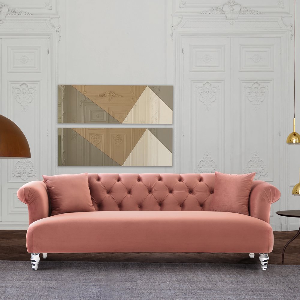 Elegance Contemporary Sofa in Blush Velvet with Acrylic Legs Walmart