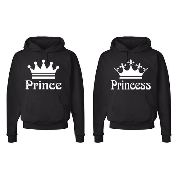FASCIINO Matching Couple Hooded His & Hers Sweatshirts Set - Prince and Princess Crowns