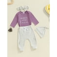 thumbnail image 6 of Aojekbee Baby Girl Fall Outfit, Letter Embroidery Long Sleeve Romper Elastic Waist Pants Hat Headband 4 Piece Set, 6 of 10