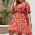 thumbnail image 5 of OKBOP Maxi Dresses for Women Women Plus Size Summer Casual Short Sleeve V Neck Printed Sleeve Dresses Loose Dress Shirt Dress Red XXXXL(16), 5 of 6