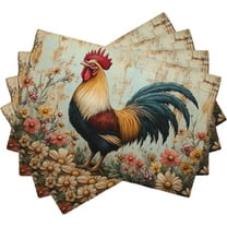 Rooster Chicken Farmhouse Placemats Set of 4, 12 x 18 Inch Decorative Place Mats for Dining Table Decor, Linen Washable Table Mats for Kitchen Outdoor Party Home Decor