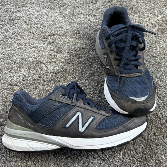 New Balance 990v5 Made In USA Men's Size 10 Running Shoes Navy Blue Brown NB