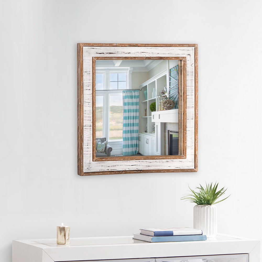 Lowestbest Square Decorative Mirror, Retro Style Wrought Iron Farmhouse Wall Mirror for Bathroom, Porch etc, Antique White