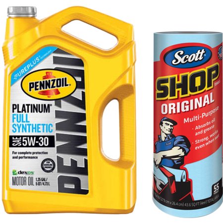 Pennzoil 5W30 Full Synthetic Platinum Motor Oil  5 qt with Scott  Original Blue  Shop Towels  (1 Roll of 55 sheets) Kimberly-Clark Bundle