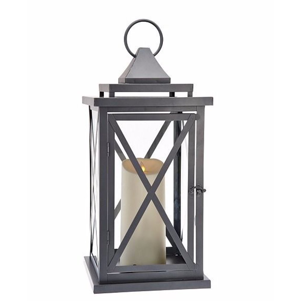 Luminara 18in Lexington Lantern with Flameless Candle & Remote Pewter