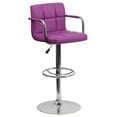 thumbnail image 3 of Flash Furniture Contemporary Purple Quilted Vinyl Adjustable Height Barstool with Arms and Chrome Base, 3 of 13