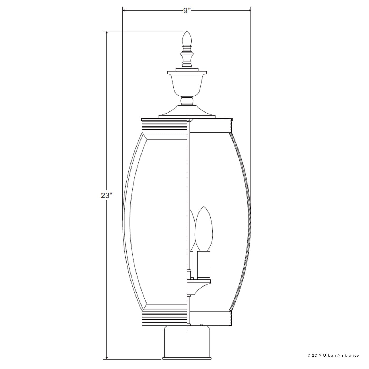 Urban Ambiance Luxury Colonial Outdoor Post Light, Large Size: 22"H x 9"W, with Transitional Style Elements, Bowed Design, Gorgeous Dark Medieval Bronze Finish and Beveled Glass, UQL1174